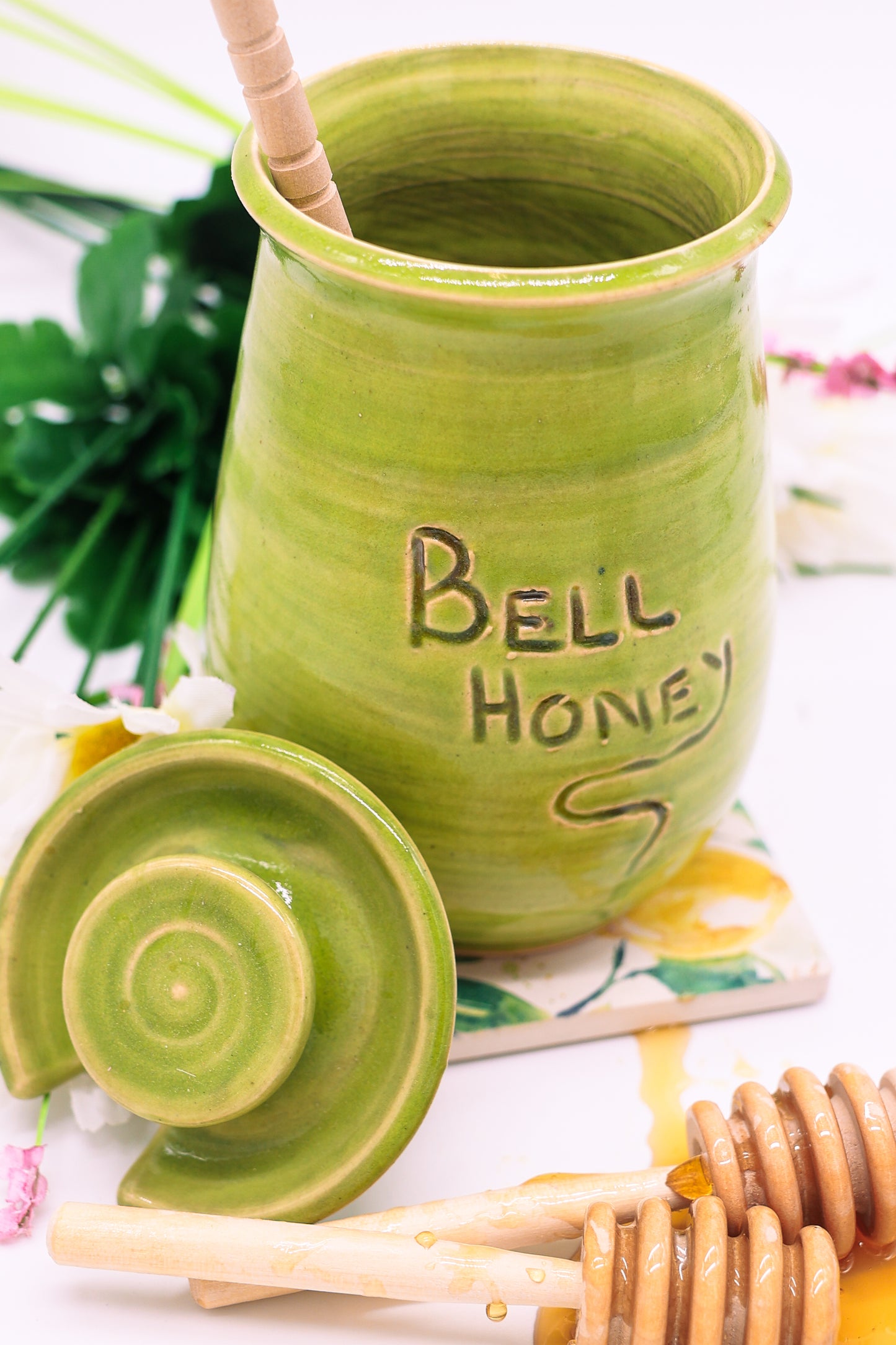 Handmade Honey pot with Honey Dipper