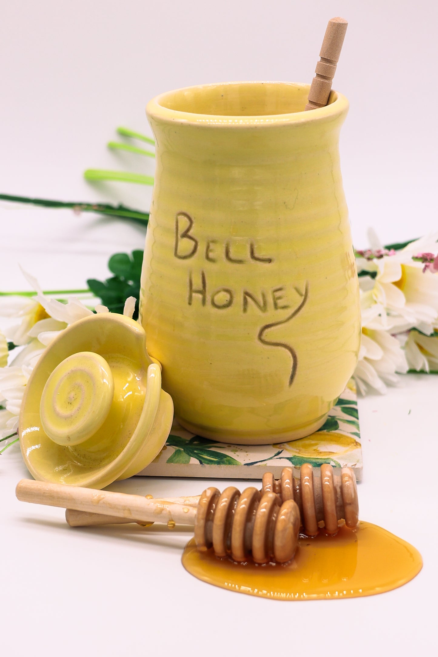 Handmade Honey pot with Honey Dipper
