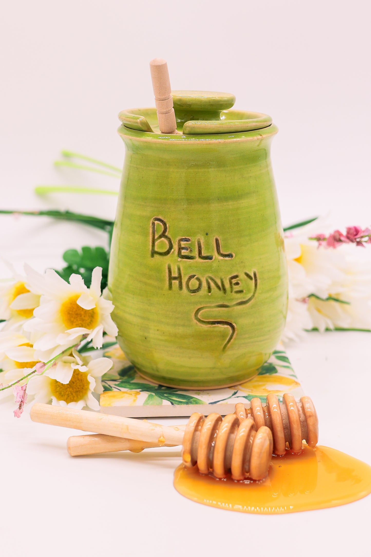 Handmade Honey pot with Honey Dipper