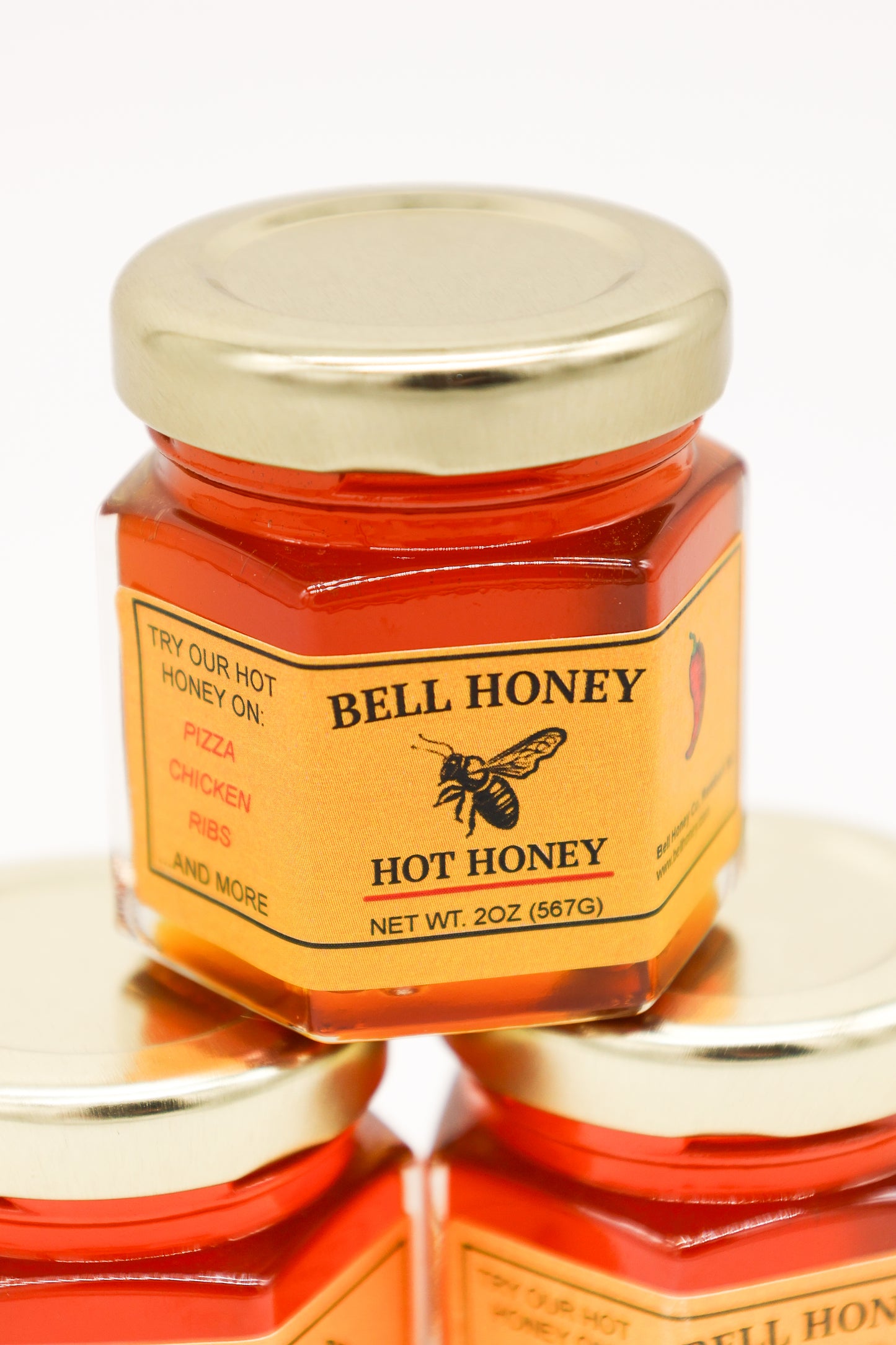 Mini Hot Honey Hexagon Honey Jar -24 mini jars per case