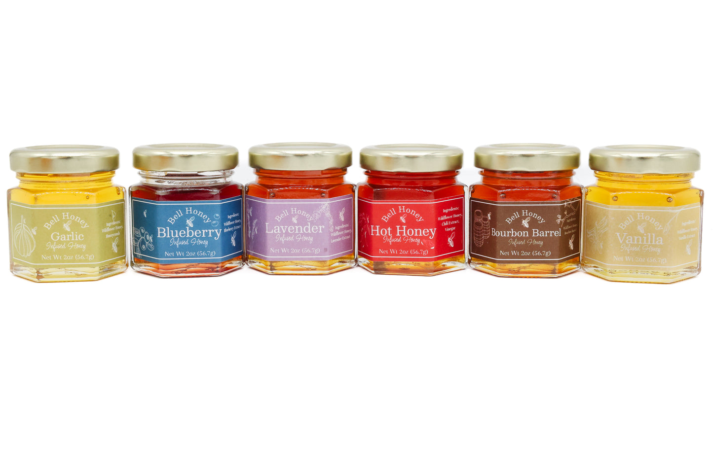 2oz Hexagon Flavor Honey Jars