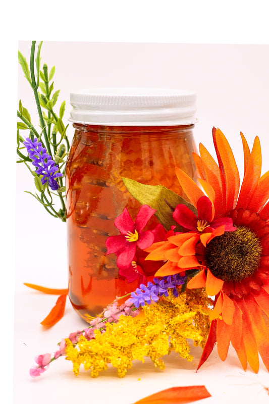 Pure wildflower Honey 22oz pint jar with comb